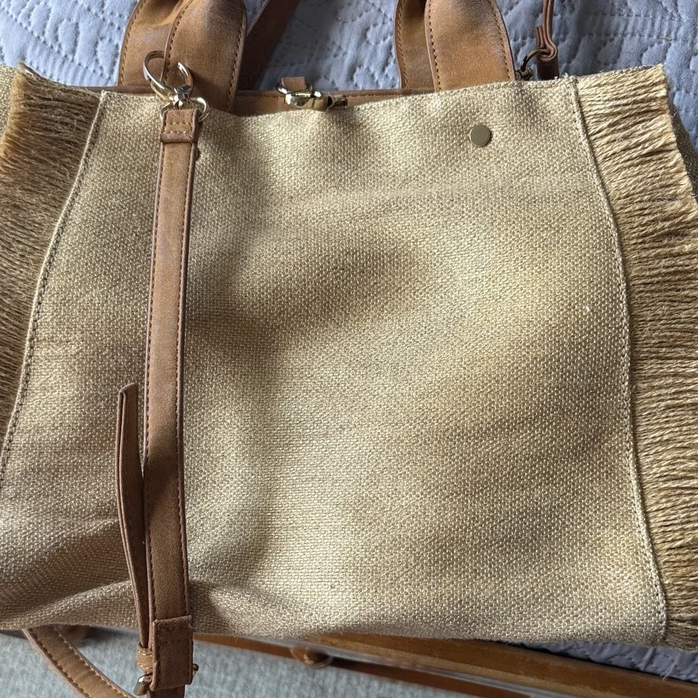Deux Lux Tan Fringe Tote with Leather Handles